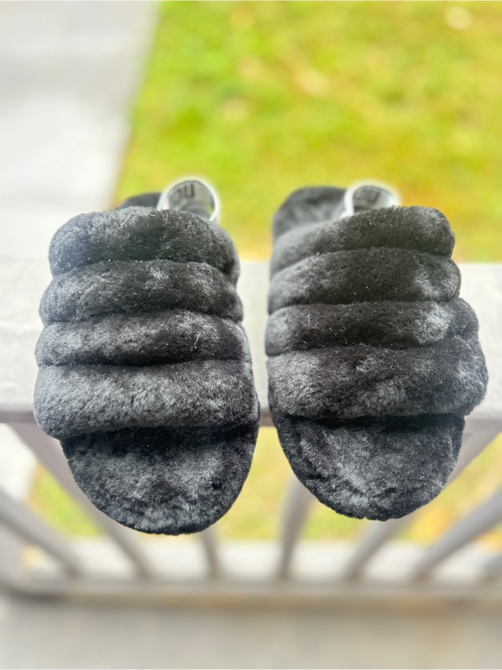 UGG Black Plush Kids Slide Slippers